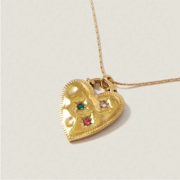 New! Anthropologie 18K Gold Plated Heart Charm Pendant Necklace (1012) NWOT - Picture 1 of 3